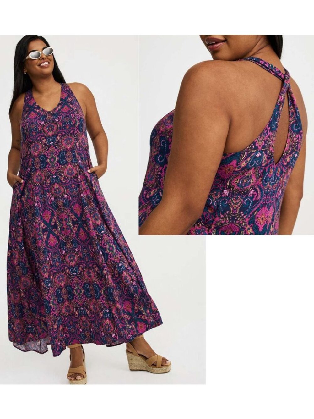 Torrid PLUS SIZE 4X Purple Challis Twist Back Sleeveless Maxi Dress w/Pockets